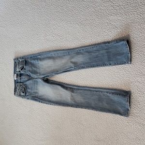 Pistol light acid washed blue Distressed straight leg jeans